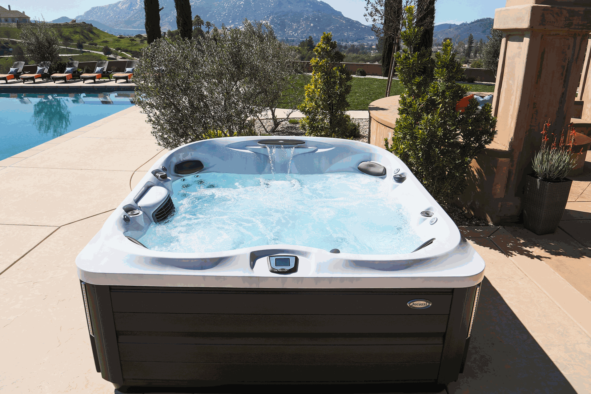 A Jacuzzi hot tub at dusk